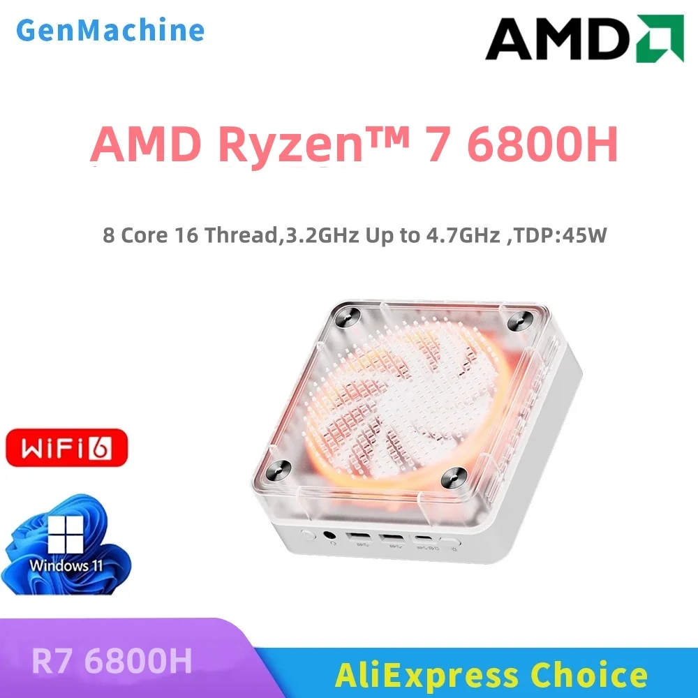 Генмашина AMD Ryzen ™   7 6800H Мини-ПК 8C 16T 3,2 ГГц-4,7 ГГц 45 Вт Win 11 WiFi 6 Игровой ПК DDR5 Дисплей 4800 МГц Поддержка компьютера 4K