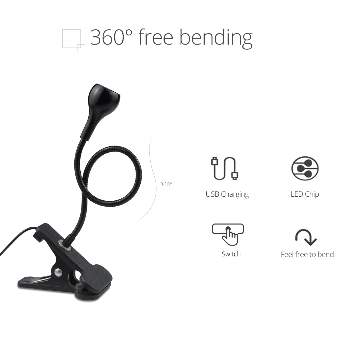 Lámpara de escritorio con clip LED 360 ° Mesa de lectura con cuello de cisne Flexible, luz de lectura para estudio, abrazadera USB para el cuidado de los ojos, iluminación nocturna para libros