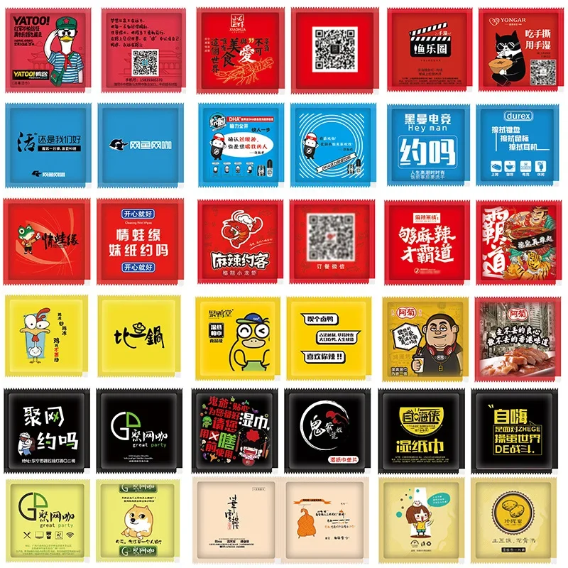 Tragbare Feuchttücher 50/100 TEILE/LOS Muster Logo Anpassung Tücher Gewebe Einzeln verpackt Handreinigung Feuchttücher Großhandel