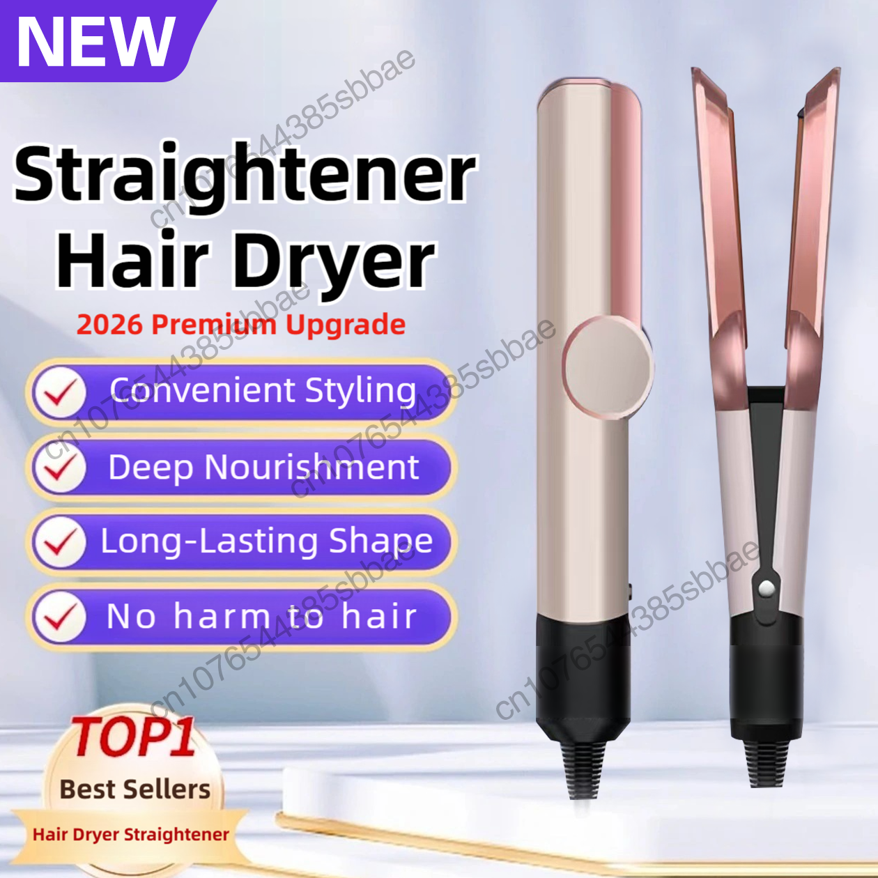Professional 2-in-1 Negative Ion Hair Dryer & Straightener Long-Lasting Styling Tool Dual-Use Straightener for Wet or Dry Hair