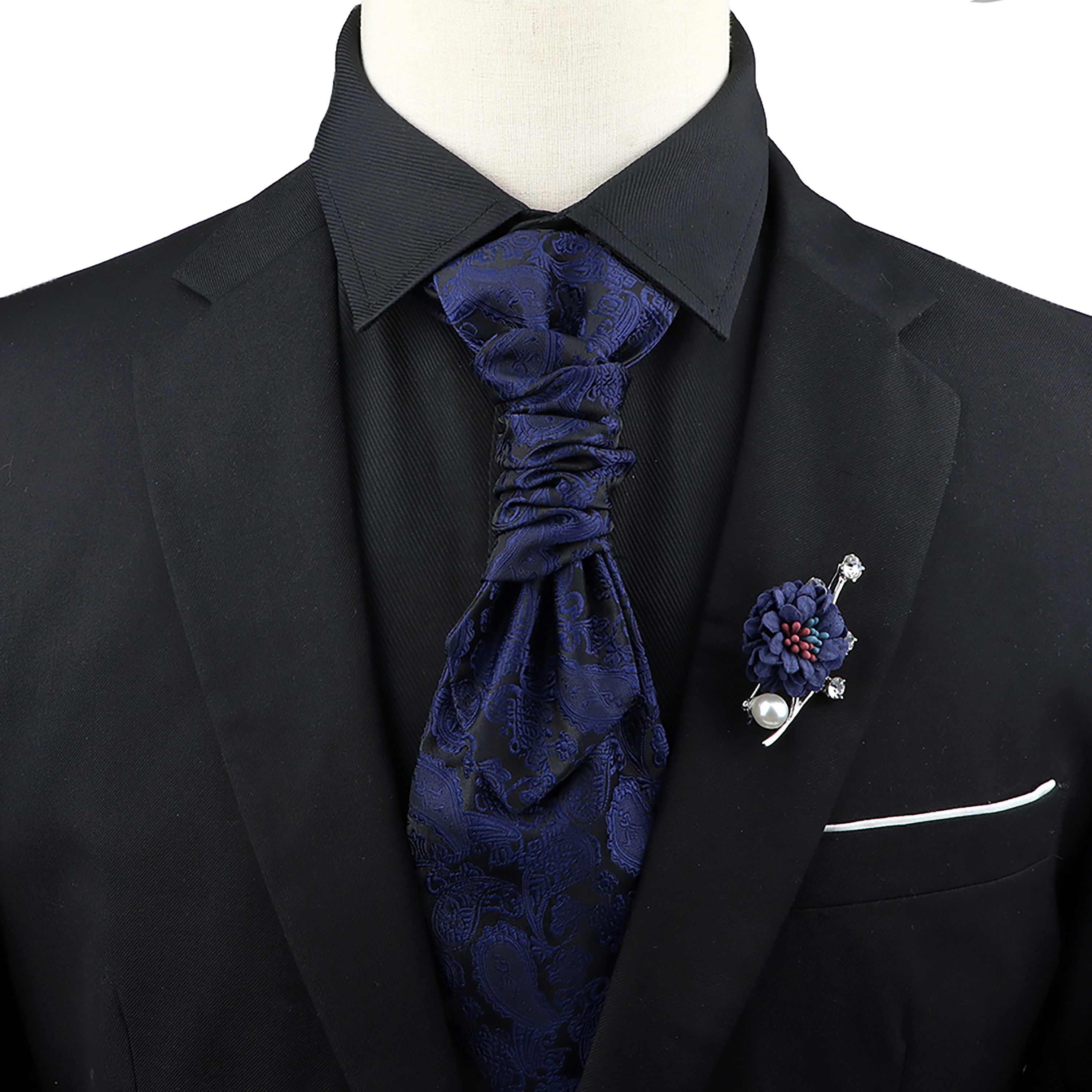 ผู้ชายใหม่พรีเมี่ยม Paisley Tie ชุดเข็มกลัดสีแดงสีดําสีฟ้า Ajustable คอ Tie หรูหราคลาสสิกชุด Tuxedo เจ้าบ่าวอุปกรณ์จัดงานแต่งงาน