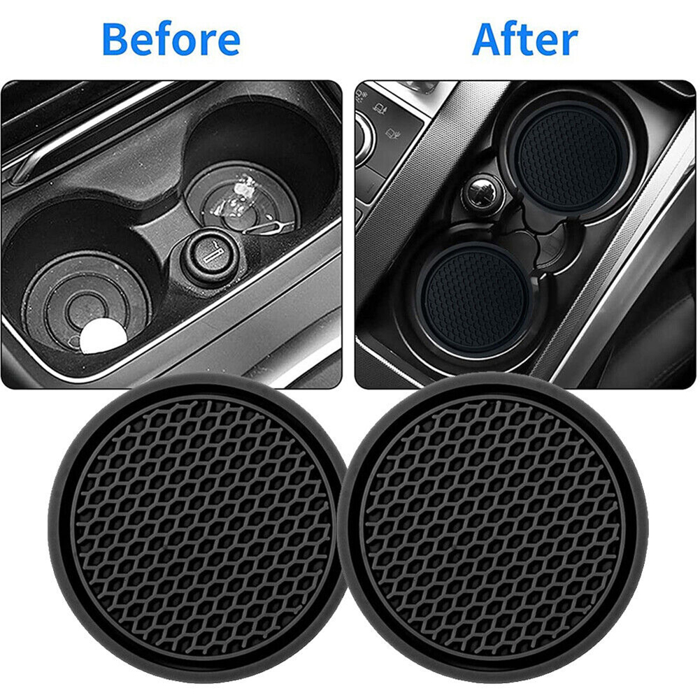 Portavasos negro para coche, posavasos antideslizantes, accesorios interiores universales, se adapta perfectamente a la mayoría de las tazas, 2 uds.