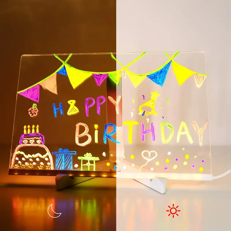 DIY-Acryltafel mit Nachtlicht, 7 Farben, Stifte, LED-Notiztafel für Kinder, LED-Schreibtafel, LED-Zeichenbrett