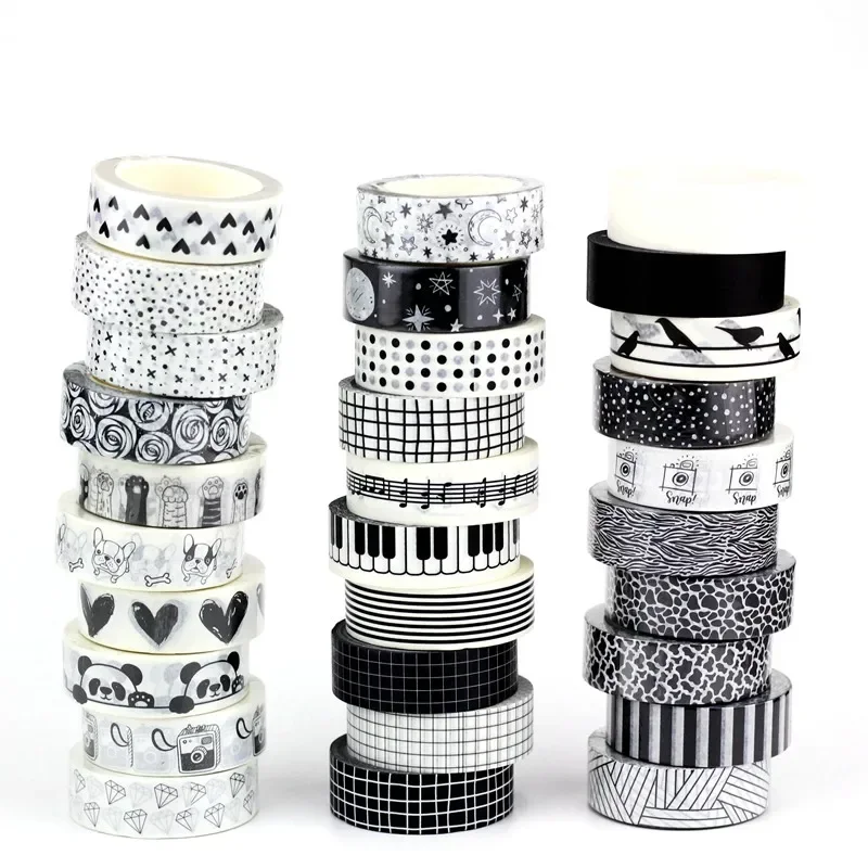 ใหม่ 1PC 10M ตกแต่งสีดําและสีขาวญี่ปุ่น Washi เทป DIY Journaling กาว Moon Masking เทปเครื่องเขียนน่ารัก