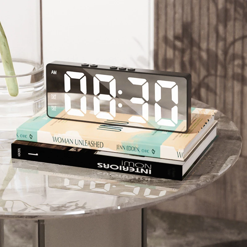 Reloj de mesa con espejo LED, alarma Digital, repetición, visualización de hora, relojes de mesa electrónicos de escritorio, reloj de escritorio