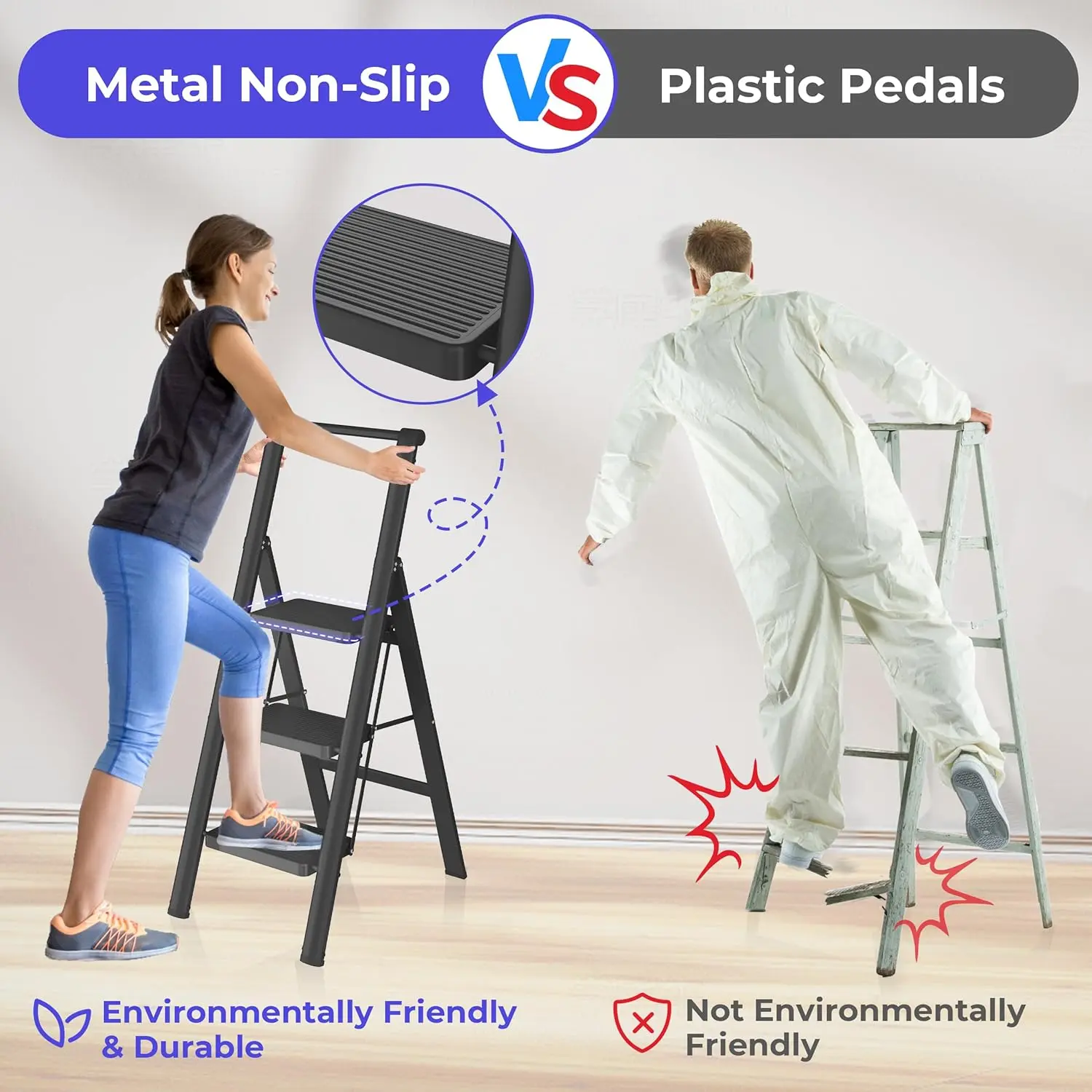 Stufen Trittleiter Klappbar, Mit Handlauf Haushaltsleiter, Widened Anti-Slip Stufen, Multifunctional Ladder, Loadable b