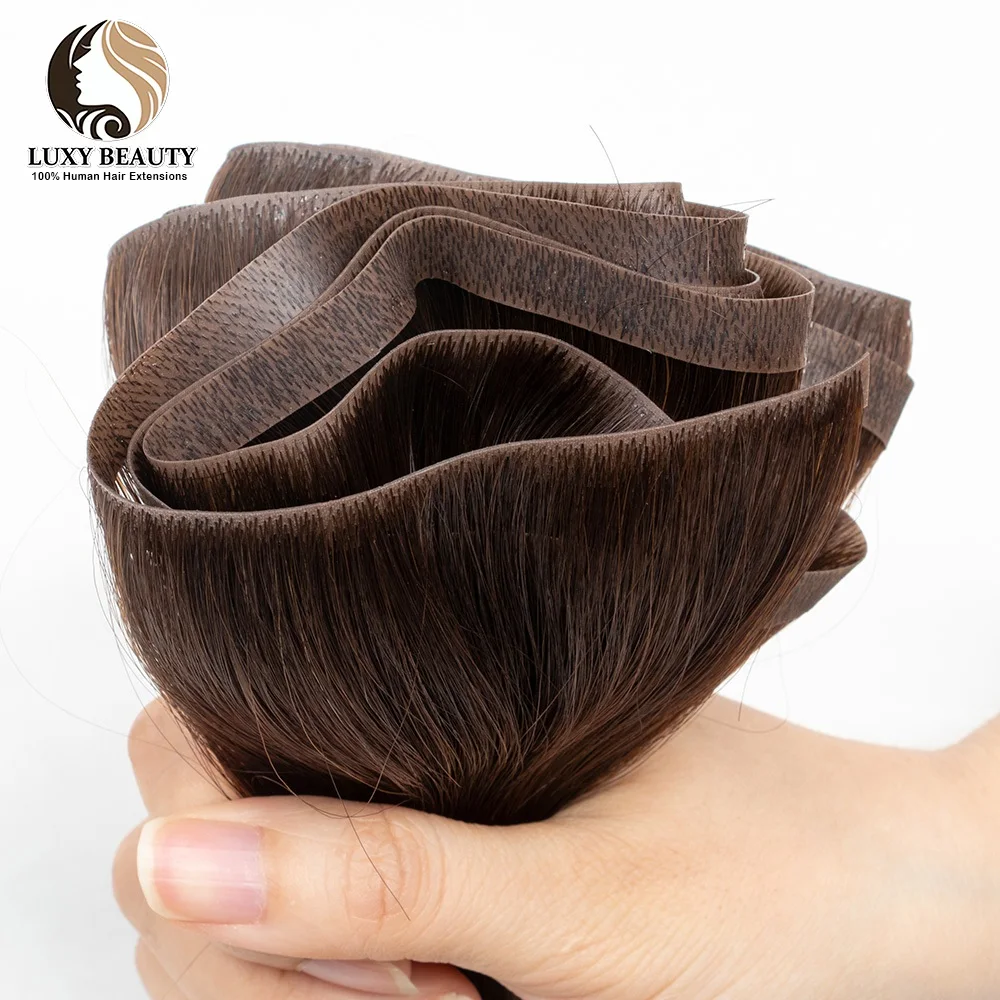 Extensions de cheveux humains à longue bande, 12 à 22 pouces, injection Invisible, peau PU, trame plate, 100g, couture en Micro maillons