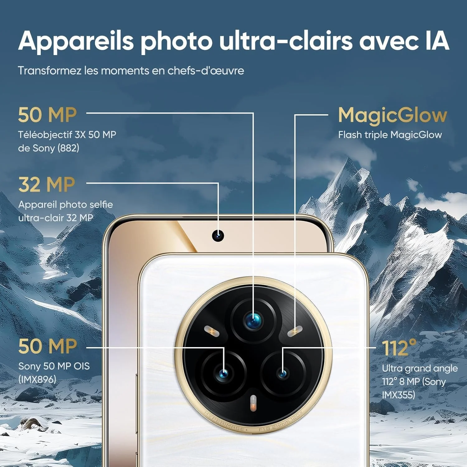 realme 14 Pro+ 5G-smartphone 50 MP + 50 MP camera 120 Hz 6,83 '' Quad Curve-display Leeuwebek 7s Gen 3 processeur 5260 mAh batterij