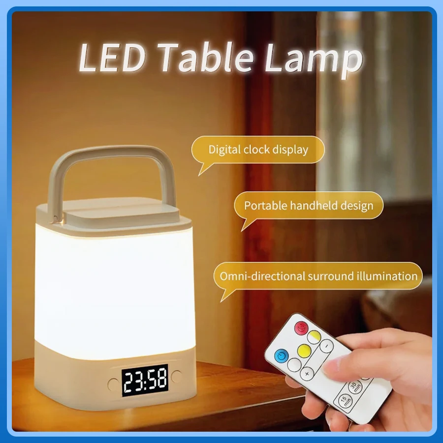 Wiederaufladbares LED-Nachtlicht, 3 Farben, dimmbar, Schlaf-Nachttischlampe mit Zeitanzeige, Fernbedienung, Schlafzimmer-Tischlampe