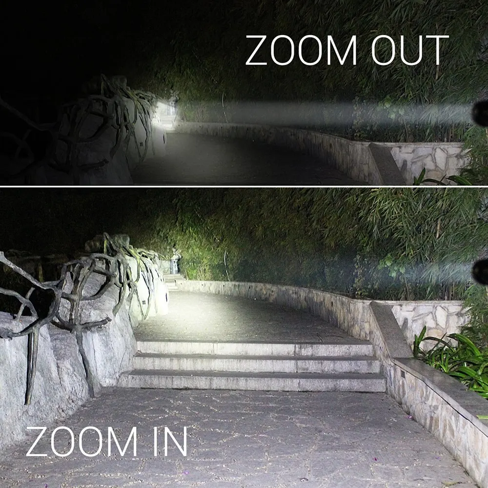 Linternas Led de alta potencia, antorcha para acampar, 5 modos de iluminación, luz con Zoom, aleaciones de aluminio, Material impermeable, batería externa 18650