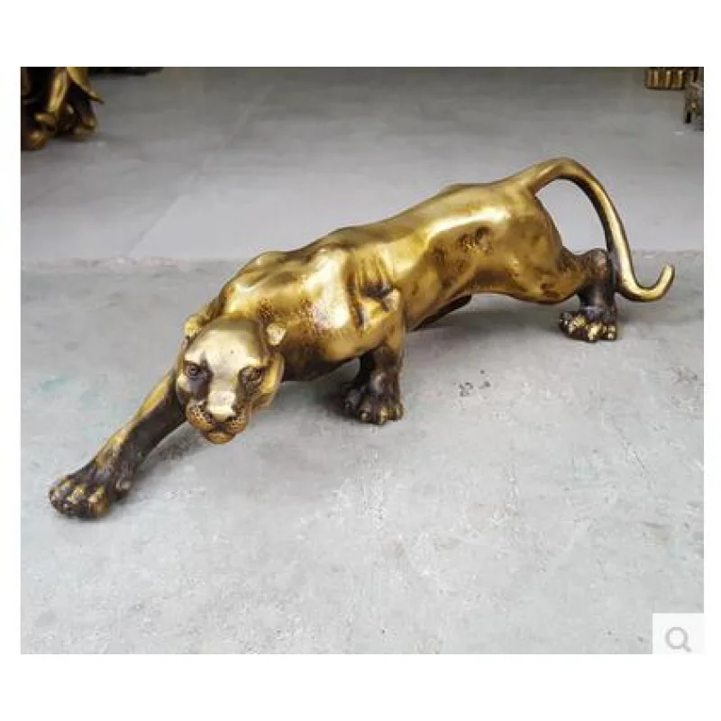 decoration crafts copper Big Bronze Sculpture Statue Panther Leopard Jaguar Cat Marked Enamel Decoration Brass gift arts crafts