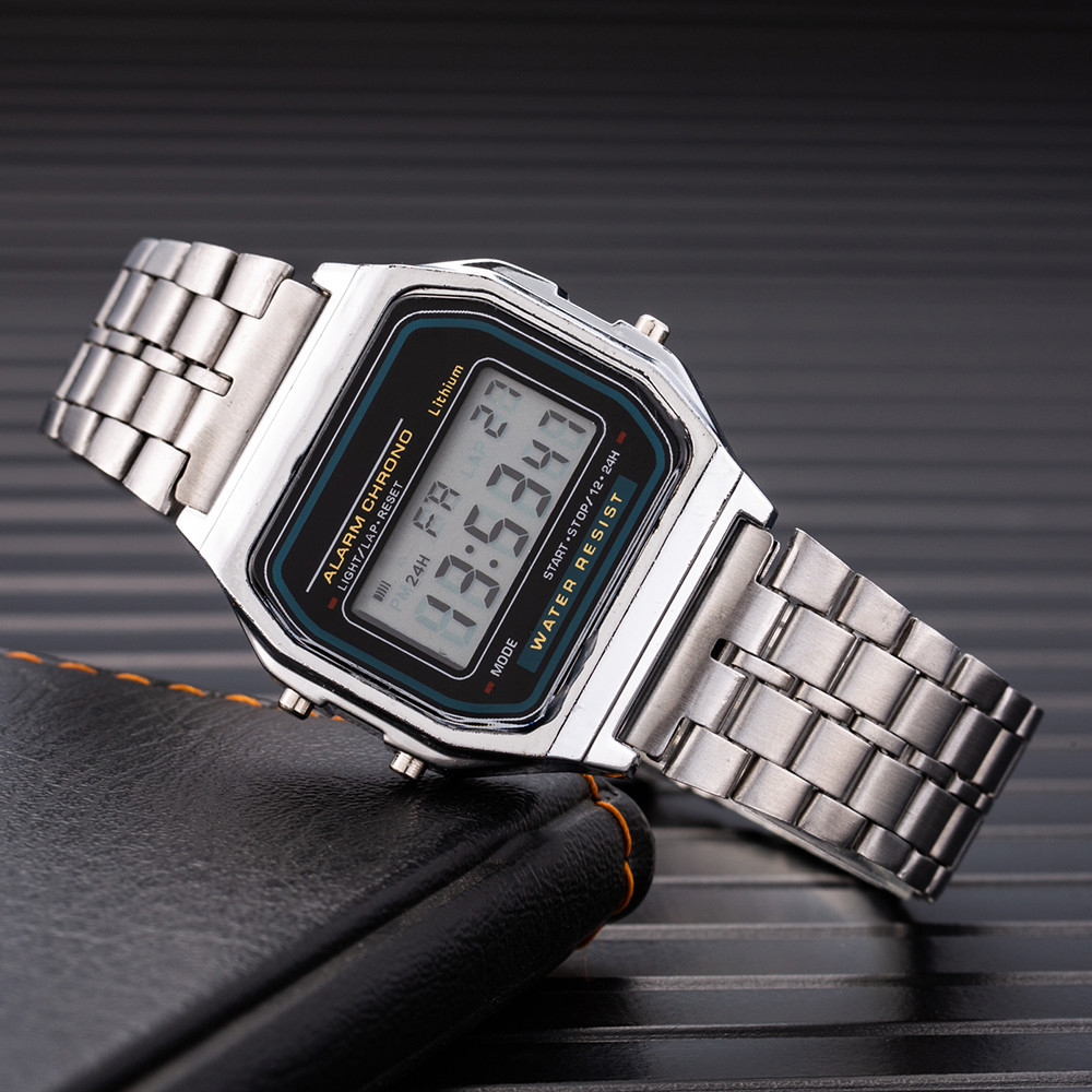 Relojes digitales LED de lujo para hombre, reloj electrónico de acero inoxidable dorado y plateado, reloj de negocios a la moda para hombre, relojes masculinos