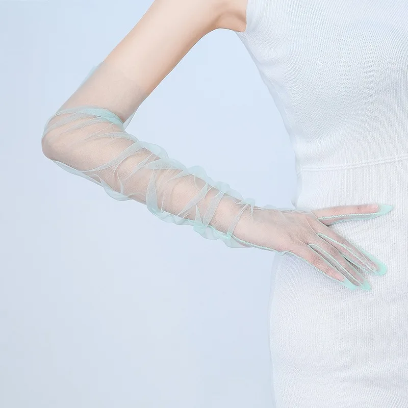 Guanti lunghi da donna in tulle trasparente per accessori da sposa da sposa Guanti da dito trasparenti per feste