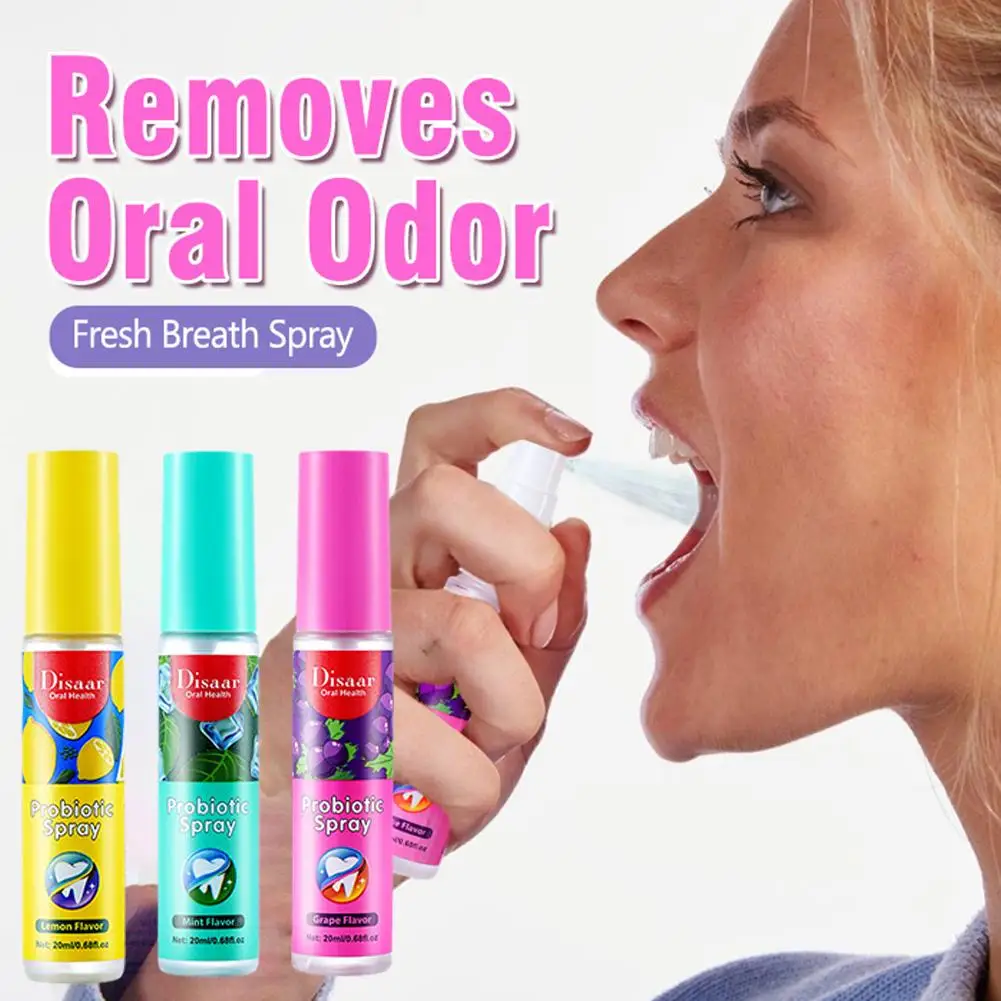 Ambientador bucal portátil de 20ml, pulverizador fresco Oral, pulverizador de limpieza de boca multifrutas, elimina el mal aliento, niebla, productos para el cuidado bucal