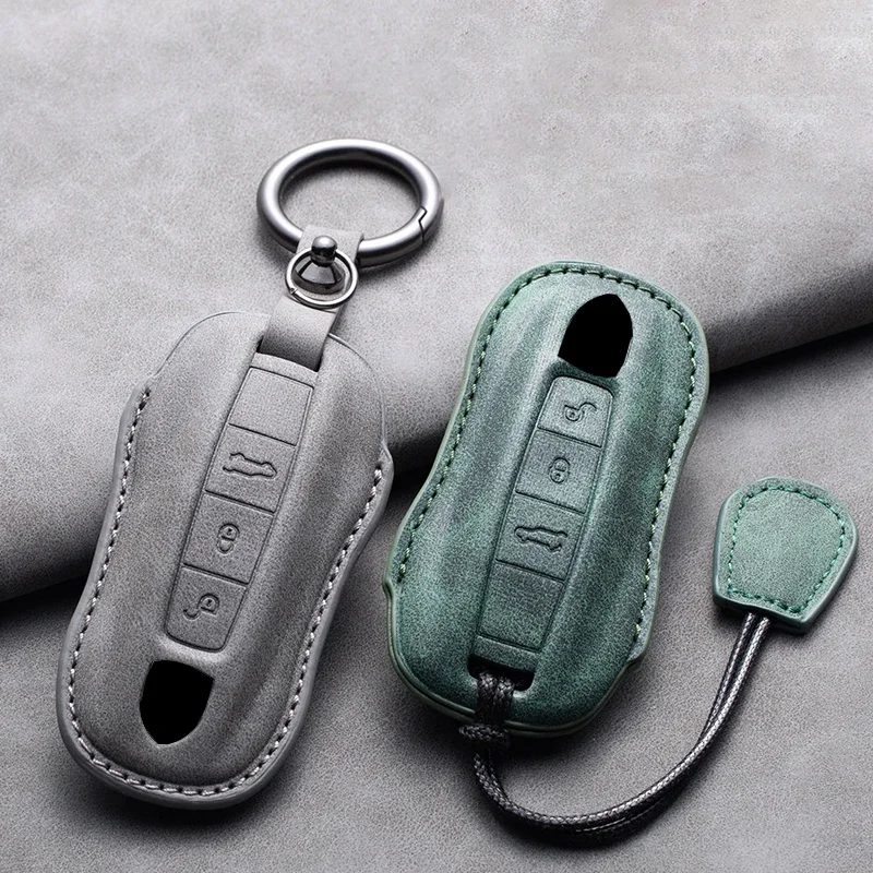 Untuk Porsche Panamera Spyder Carrera Macan Cayman Cayenne 911 970 981 991 718 Suede Kunci Fob Gantungan Kunci Kulit Mobil Case Penutup
