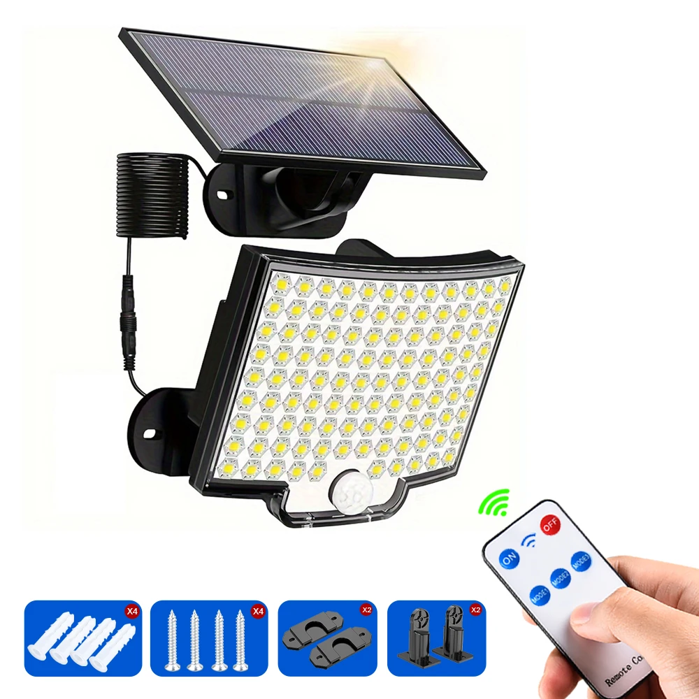 106 LED Luce di movimento solare Pannello separato per esterni Luci di inondazione solari 3 modalità di illuminazione per lampada da parete per piante da garage da giardino