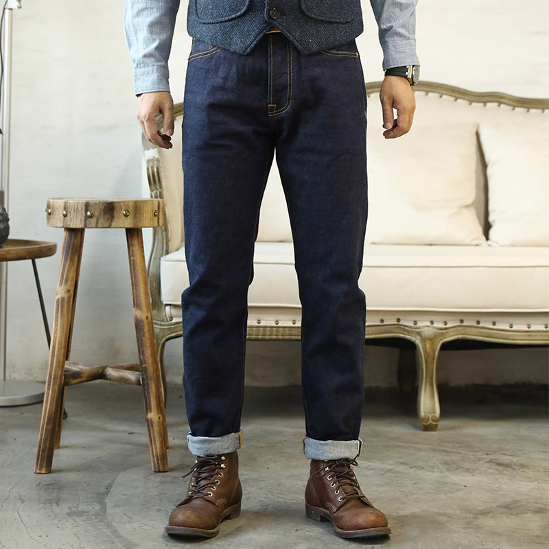 GT-0003 Beschreibung lesen! Indigo Selvage Washed Slim Fit Pants Sanforized Raw Denim Jean 12oz