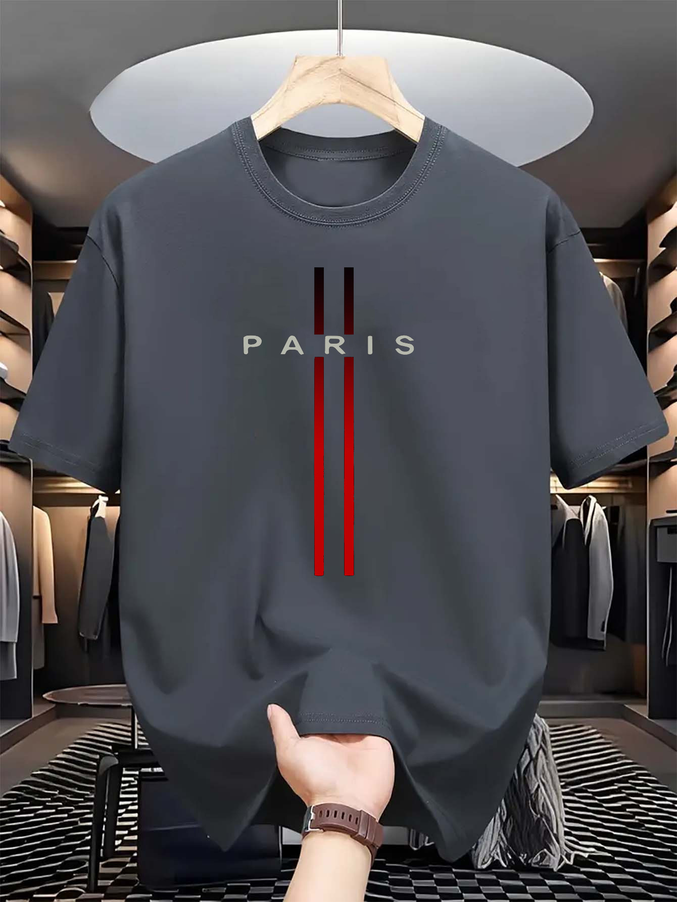 T-shirt à manches courtes et col rond pour homme, 100% pur coton, décontracté, ample, mode Paris, lettre imprimée, confortable, été