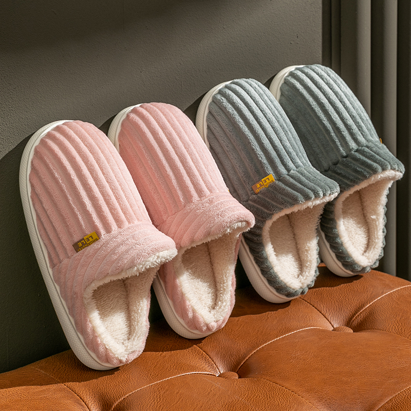 Chinelos de pelúcia plana unisex cor sólida, antiderrapante, quente, fofo, mula, slides, casa, casual, sapatos de algodão, conciso, inverno, homens, mulheres