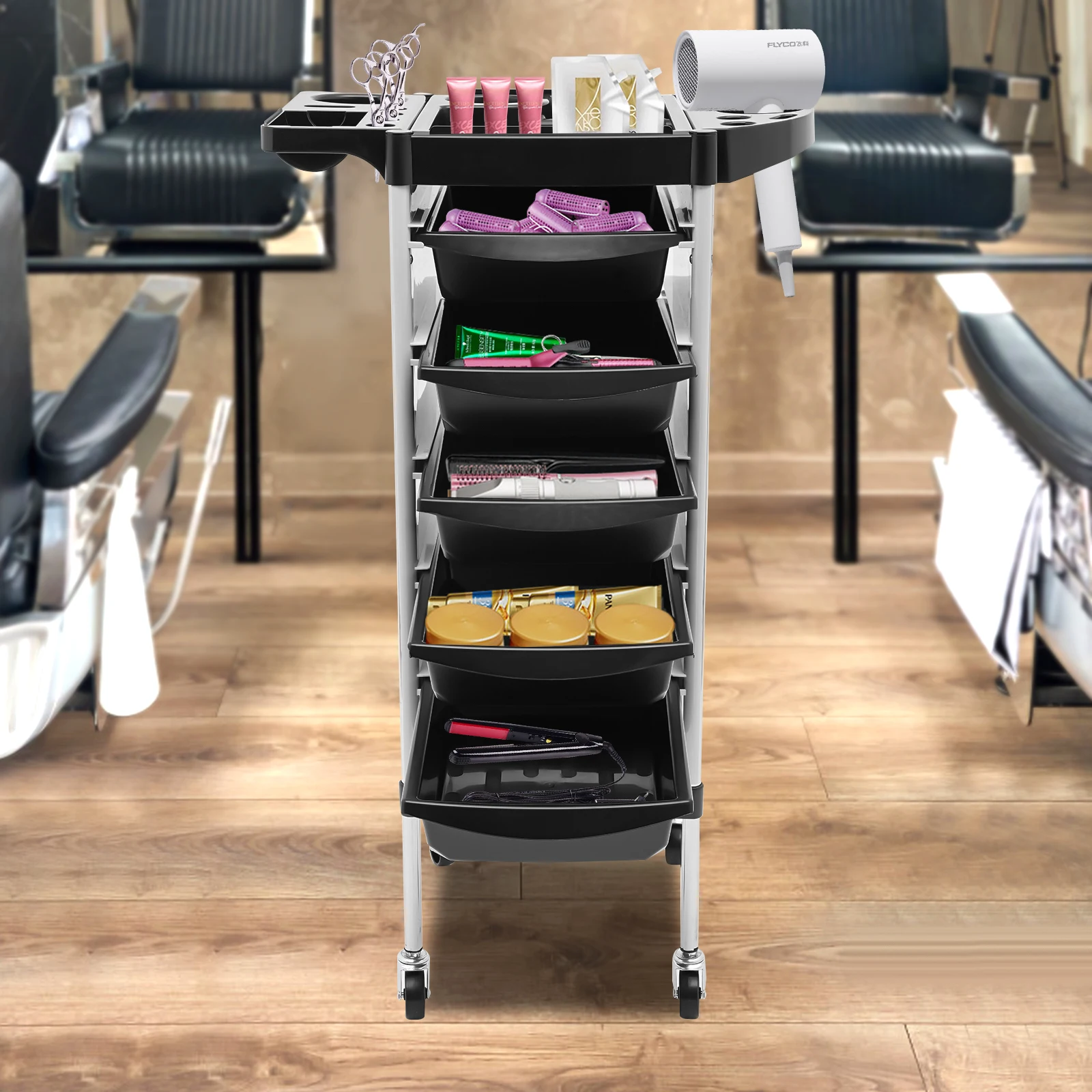 Carrello portaoggetti per parrucchiere grande portante a 6 livelli con piattaforma Macchine per strumenti di bellezza per salone Mobile salvaspazio