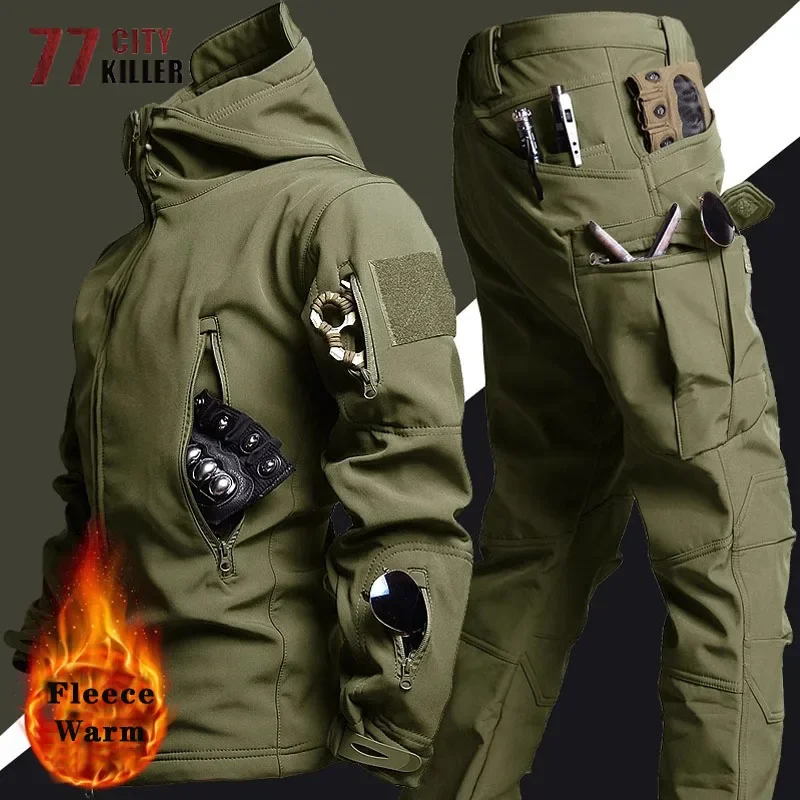 Conjuntos de combate militar táctico para hombre, chaquetas con capucha de concha suave, pantalones Cargo, trajes impermeables a prueba de viento al aire libre, múltiples bolsillos