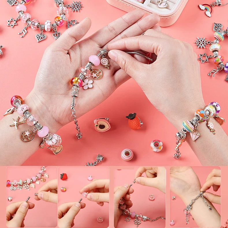 DIY สร้อยข้อมือลูกปัดชุดกล่องเก็บสําหรับสาวของขวัญอะคริลิคยุโรปขนาดใหญ่ลูกปัดทําด้วยมือ DIY เครื่องประดับทําชุด