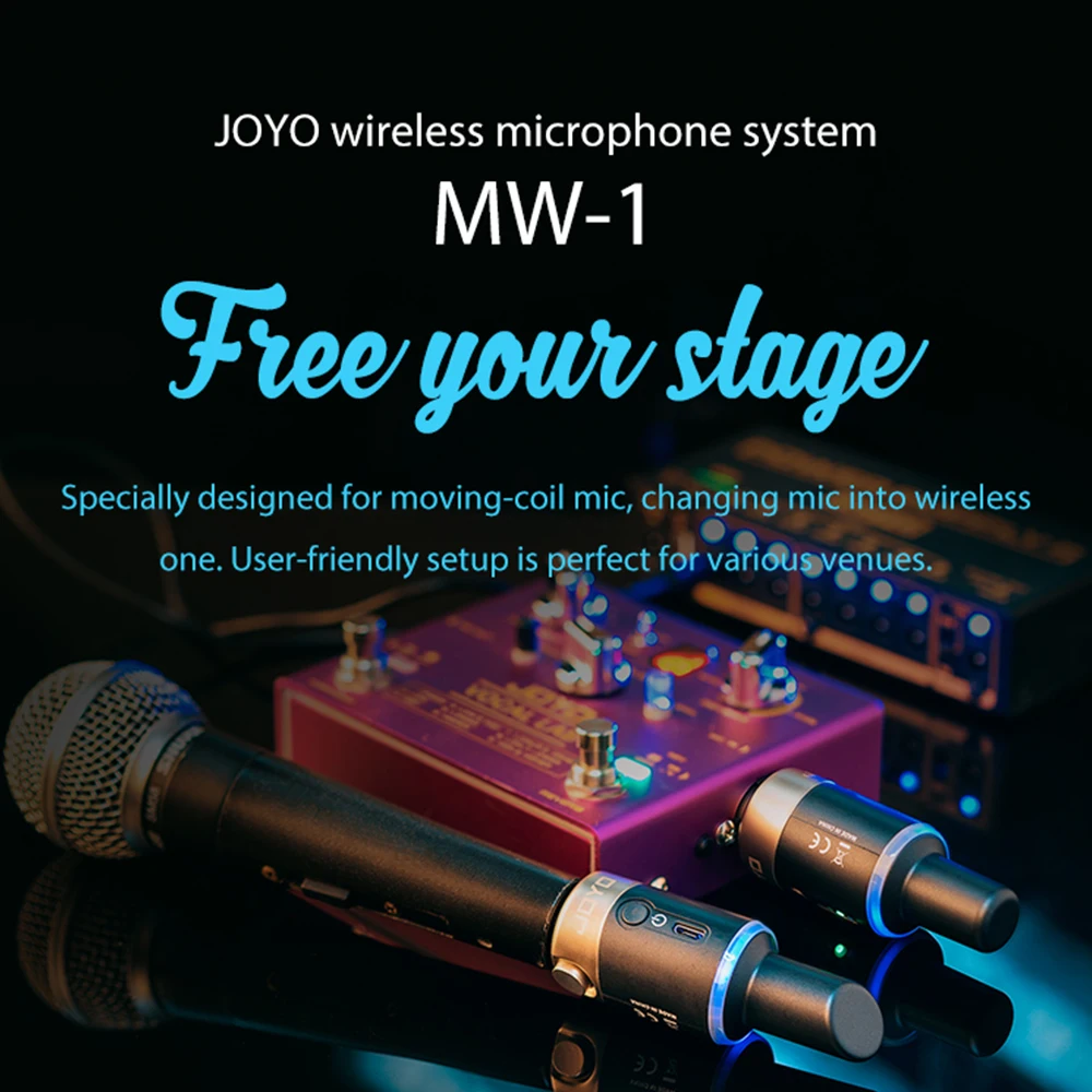JOYO MW-1 Sistema con micrófono inalámbrico de 5,8 GHz Convertidor de micrófono XLR Receptor transmisor de micrófono inalámbrico para entrevista en vivo/estudio