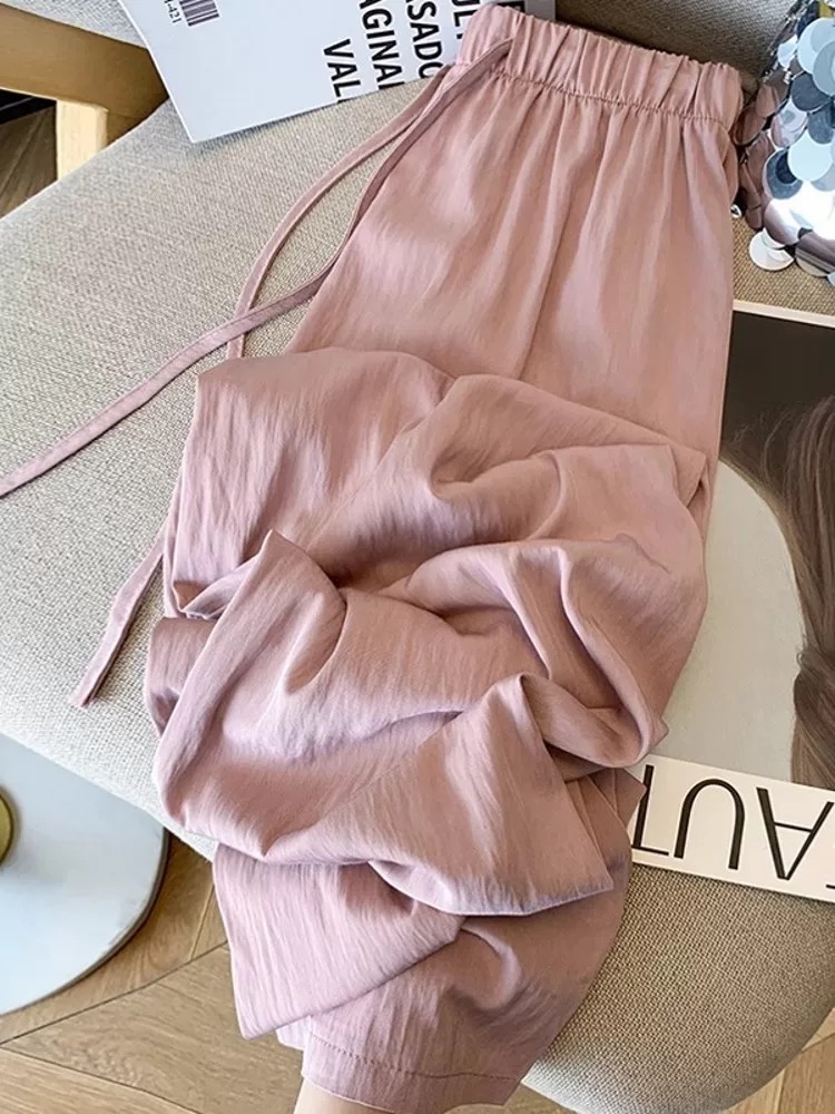Casual Loose Thin Ice Silk Straight Leg Pants Women Summer Slimming Wide Leg Pants Korean Sle High Waist Long Pants