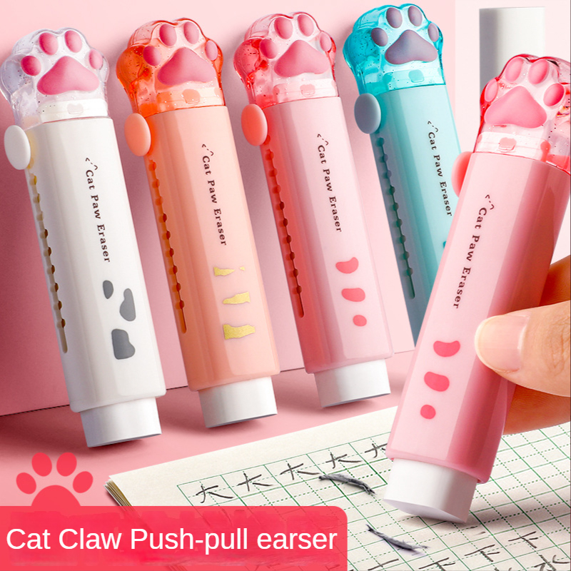 1 pçs kawaii push-pull design gato pata borracha borrachas estudante ferramenta de correção crianças escola material de escritório presente criativo papelaria