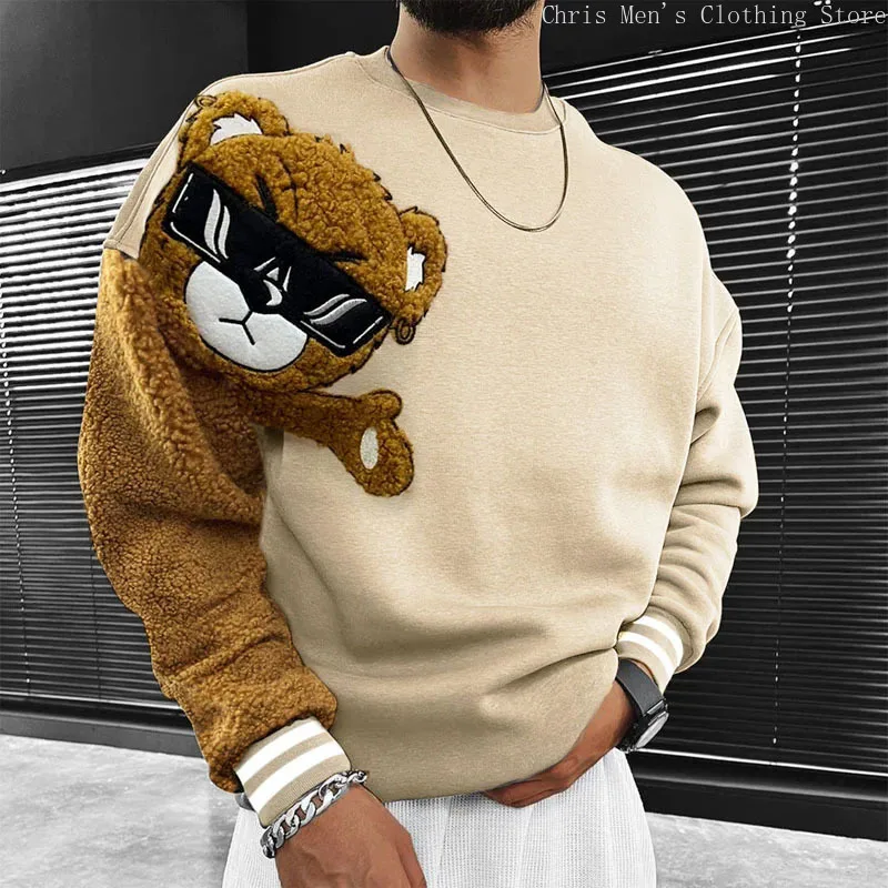 Outono e inverno nova camisa masculina com capuz, popular casual bordado urso masculino com capuz, moletom com site oficial