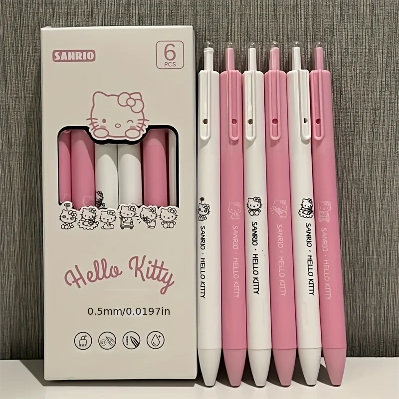 Bolígrafo de Gel Sanrio de 6 uds., bolígrafo de examen para estudiantes de Hello Kitty Kuromi Pachacco, bolígrafo de firma de oficina de secado rápido, suministros escolares, premio de papelería