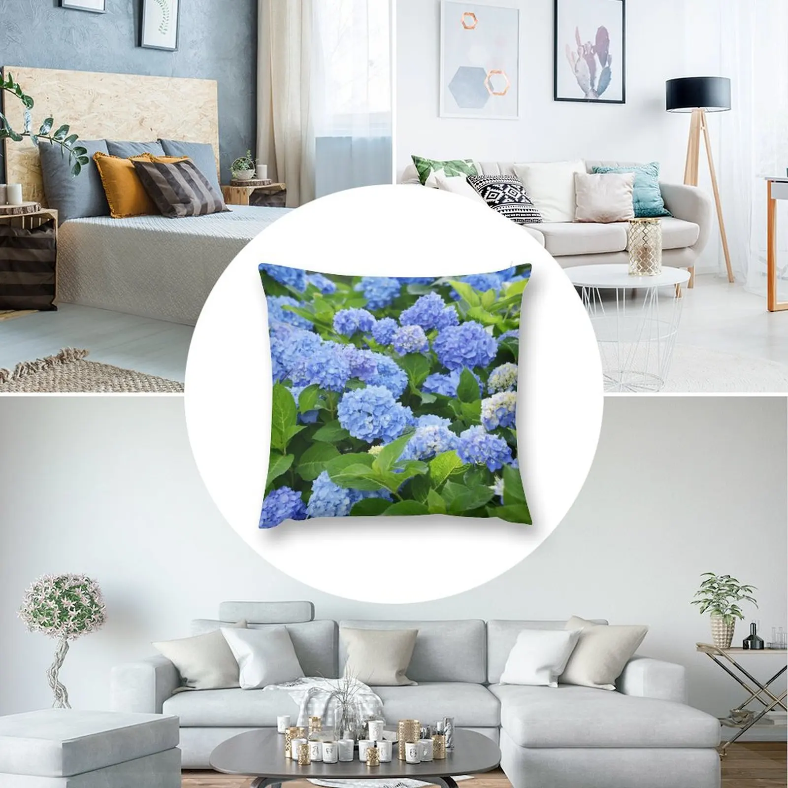 Ungu & Biru Nantucket Hydrangea Mekar Bantal Sofa Bantal Sofa Penutup Bantal