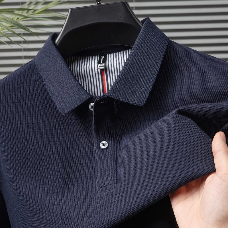 Kurzarm-Poloshirt für Herren aus 100 % reiner Baumwolle, Sommer-Boutique-Mode, hochwertiges Oberteil, einfarbig, Kragen hinten, gestreiftes T-Shirt
