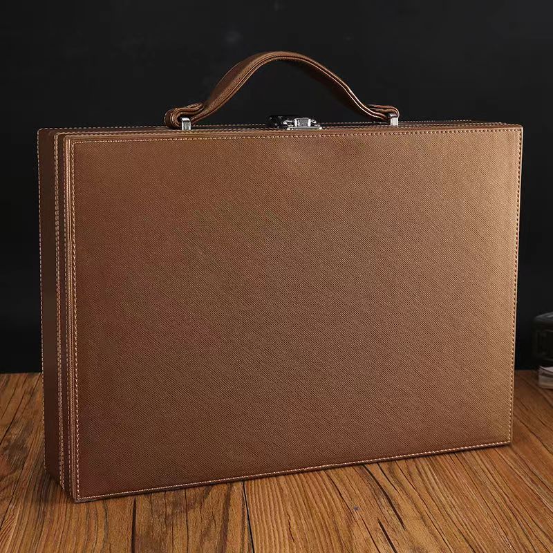 Bolsos de mano para hombre y mujer, caja de entrega para habitación, caja de herramientas, bolsa de almacenamiento de información, maleta, llave, caja de archivo de negocios de cuero