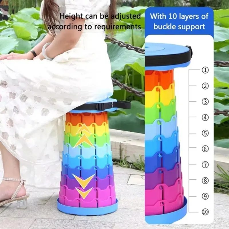เก้าอี้พับกลางแจ้งแบบพกพาRetractable TelescopicสตูลCampingตกปลาปรับความสูงเก้าอี้พลาสติกกลางแจ้งเฟอร์นิเจอร์
