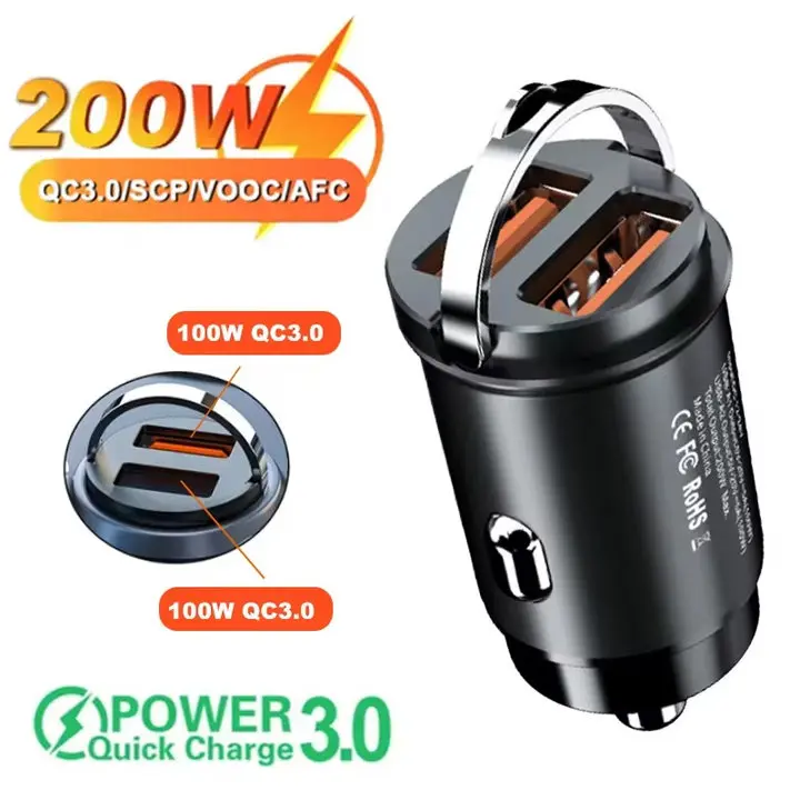 Car Charger 200W Dual Port Fast Charging USB Charger Car Power and Starter System 12-24V Mobile Phone Charging Adapter Auto Part