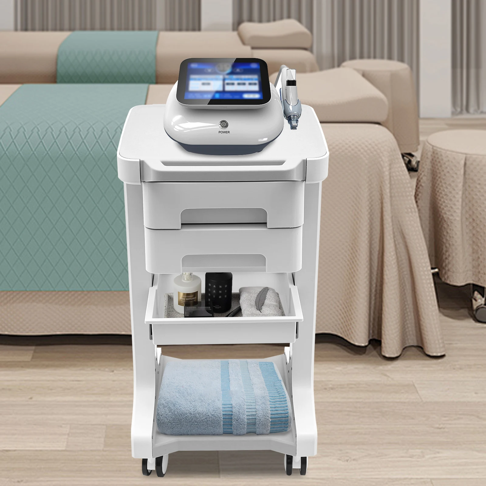 Carrello in ABS a 3 strati con 2 cassetti Carrello mobile per salone di bellezza medico Capacità di carico 50 kg