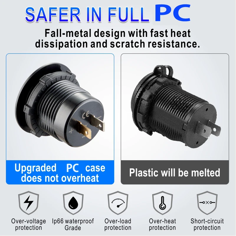 Enchufe usb de 12V/24V, carga rápida, salida USB 3 0, PD USB-C y dos puertos QC3.0 para barco, motocicleta marina, camión