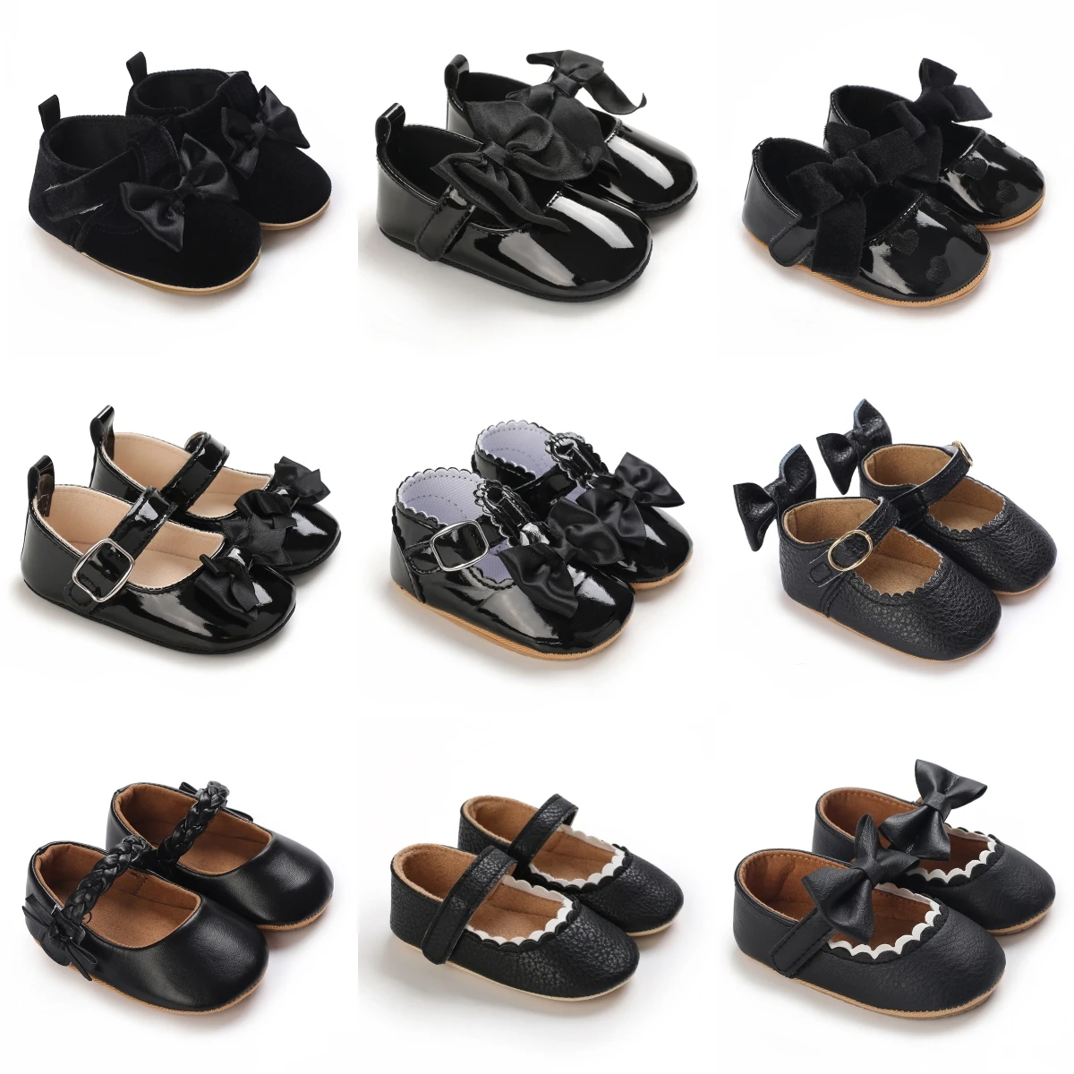 2025 schwarz Mode Neugeborenen Party Prinzessin Schuhe Jungen Und Mädchen Erste Schritt Wanderschuhe Gummi Sohlen Anti Slip Baby Schuhe 0-18M