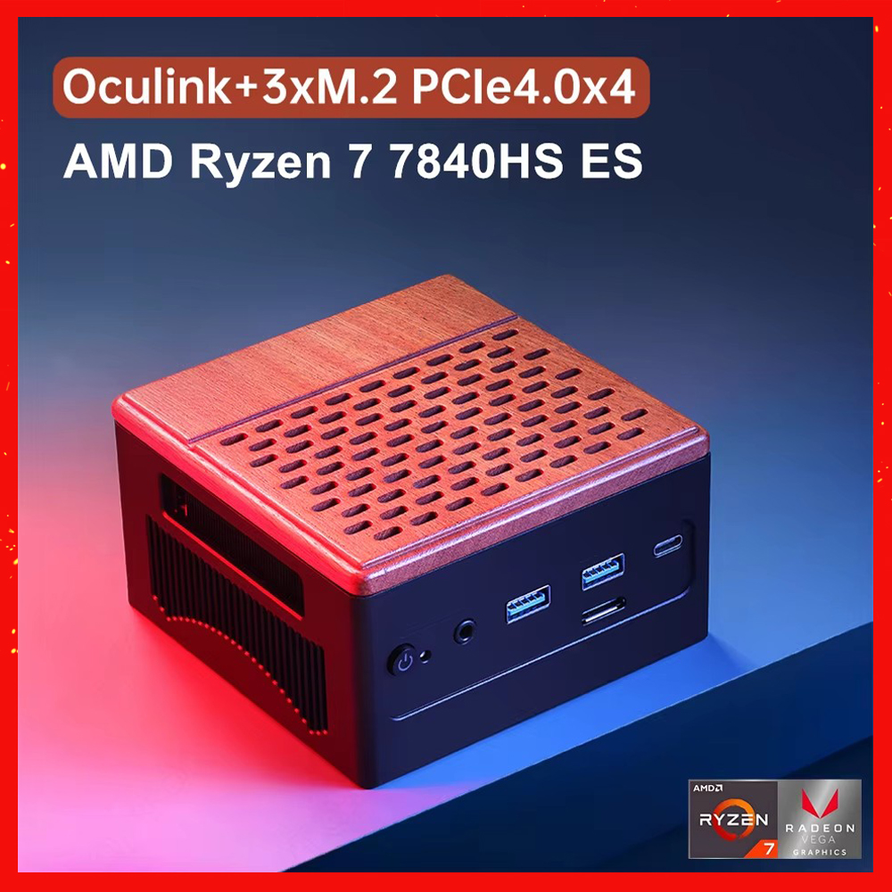 Topton MINIPC AMD Ryzen 7 7840HS ES Oculink Mini PC 2*2,5G LAN Windows 11 WiFi 6 Gaming PC 3*PCIe4.0x4 DDR5 6400MHz 4K Computer