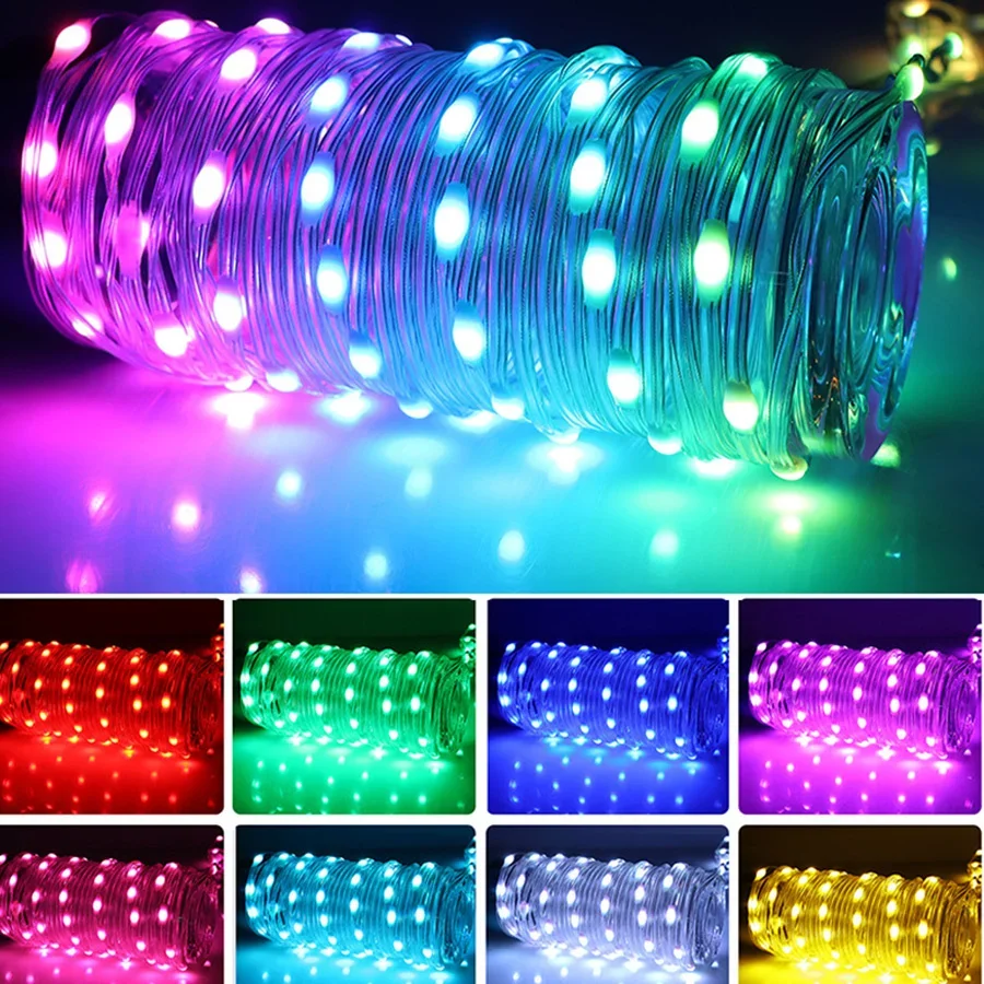 RGBIC Smart APP Lichterkette, 40 m, 400 LEDs, Plug-in, intelligente Weihnachtslichterkette mit Fernbedienung, USB, Bluetooth, APP, DIY, funkelndes Licht