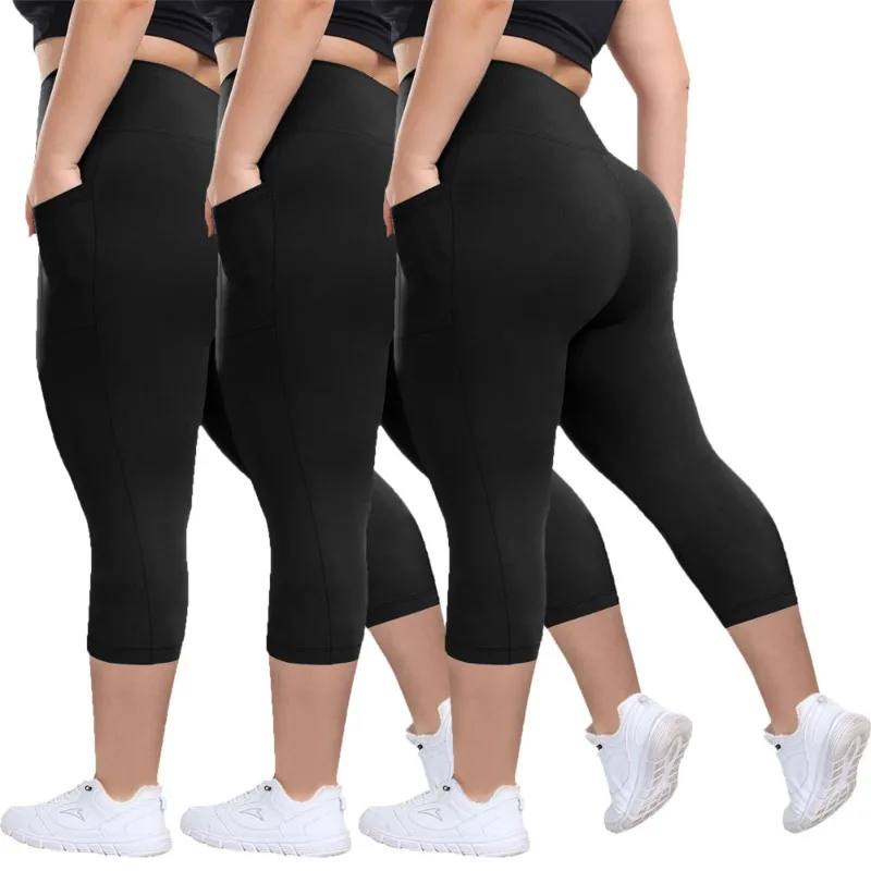 Damen-Yogahose aus Milchseide, Übergröße, hoch taillierte Workout-Leggings mit Seitentaschen, europäische Passform, Sportbekleidung für die Straße