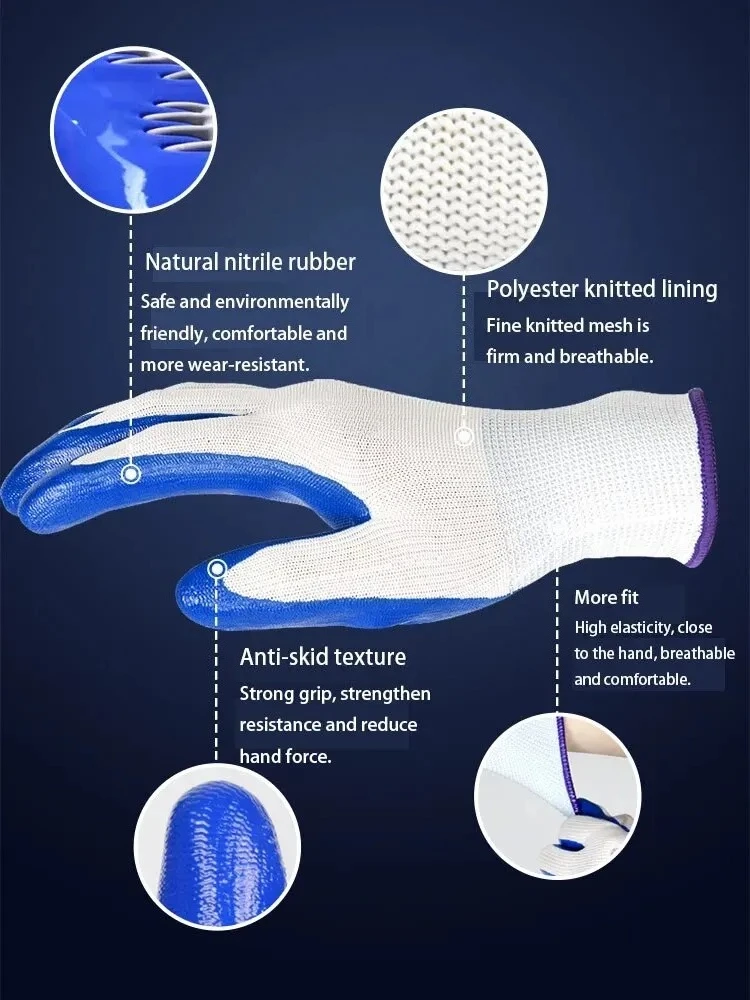 Guantes de nitrilo transpirables antideslizantes, resistentes al desgaste, para trabajo Industrial, construcción, seguridad, guantes de trabajo antideslizantes