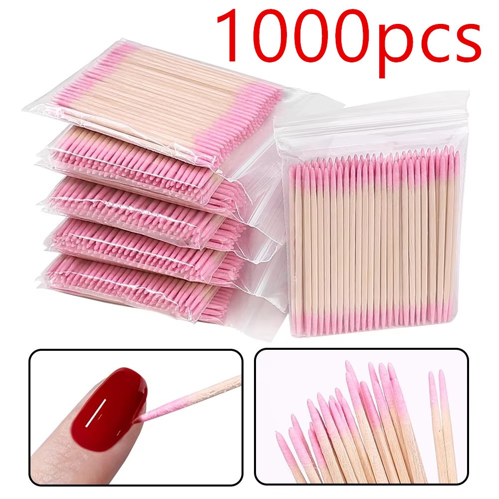 1000 шт., деревянные ватные палочки для ногтей, чистые палочки, кончик бутона, деревянная ватная головка, корректор деталей для маникюра, инструмент для снятия лака, художественный инструмент