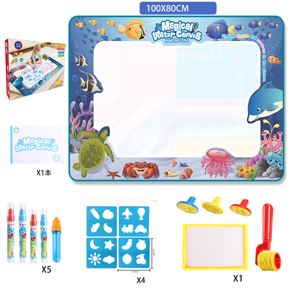 Tapete mágico de desenho aquático 100x80cm, doodle para colorir com canetas mágicas reutilizáveis, placa de pintura montessori, brinquedos educativos, presentes para crianças
