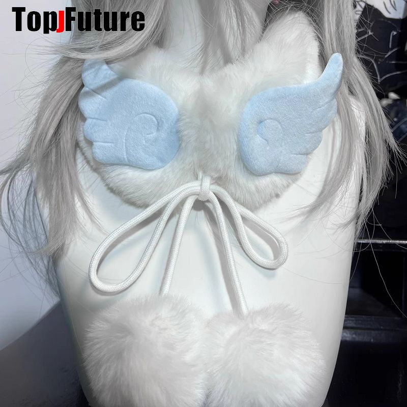 Harajuku gótico de felpa peluda de piel sintética para mujer, ropa de calle Punk Y2k, protección de cuello de oreja de Ángel, gorros cálidos, bufandas, Invierno