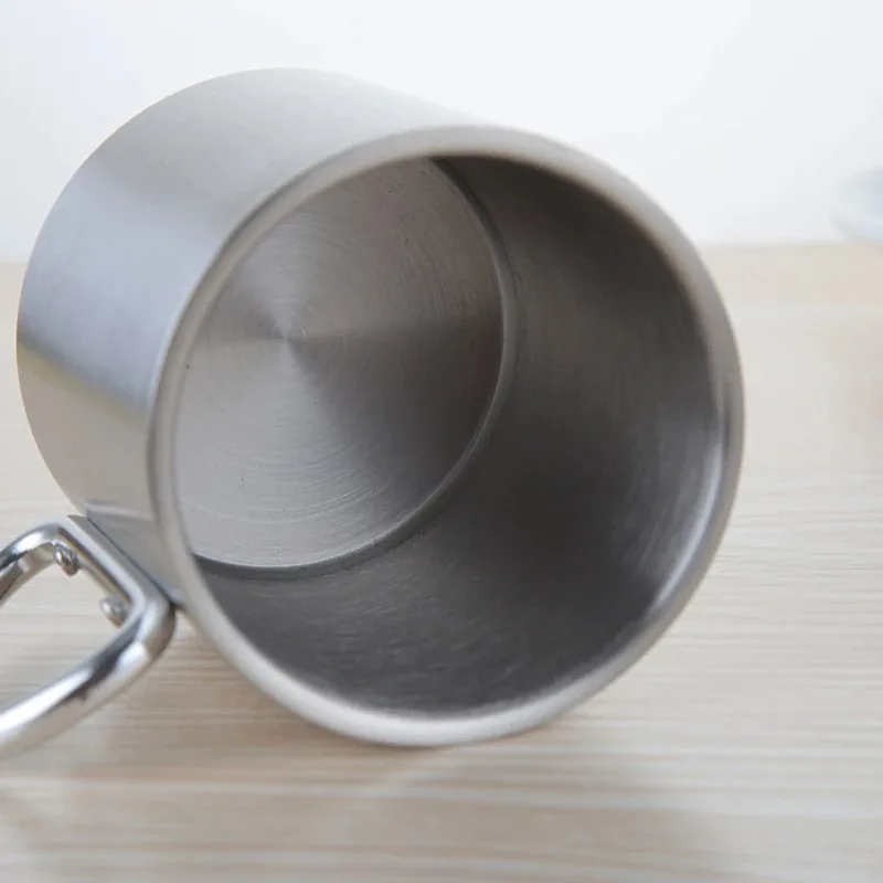 220/300ml Viaggio di campeggio Tazza in acciaio inossidabile Moschettone Maniglia con gancio Picnic Tazza d'acqua Viaggio all'aperto Escursione Tazza tazza portatile