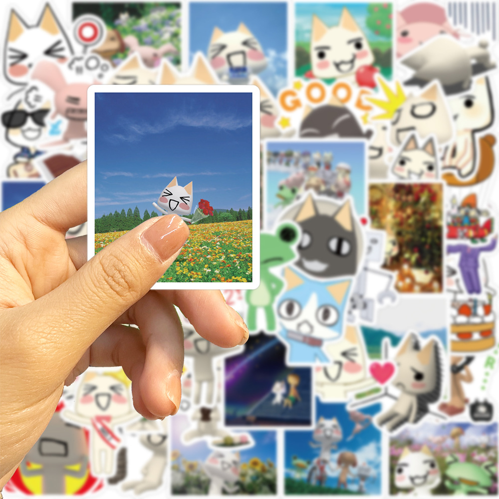50 個漫画猫ステッカーかわいい防水落書きビニールデカールラップトップギタースーツケーススケートボード