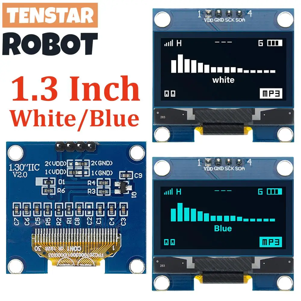 TSTARDEV I2C 1,3 "módulo de pantalla OLED Chip de unidad de Color blanco azul SH1106 128X64 1,3 pulgadas LCD LED IIC comunicarse tablero azul