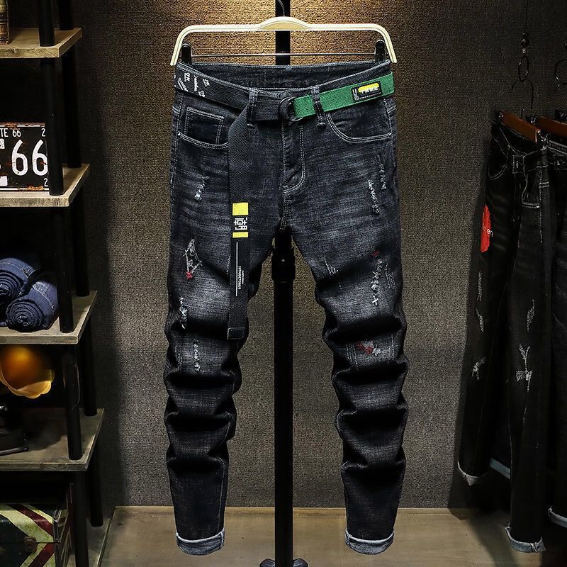 3D 자수 디자인 청바지와 봄과 가을을위한 패션 하이 엔드 한국 럭셔리 streetwear 펑크 캐주얼 슬림 피트 데님 청바지